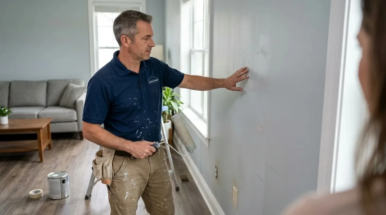 Professional painter applying interior paint to a Georgia home’s wall